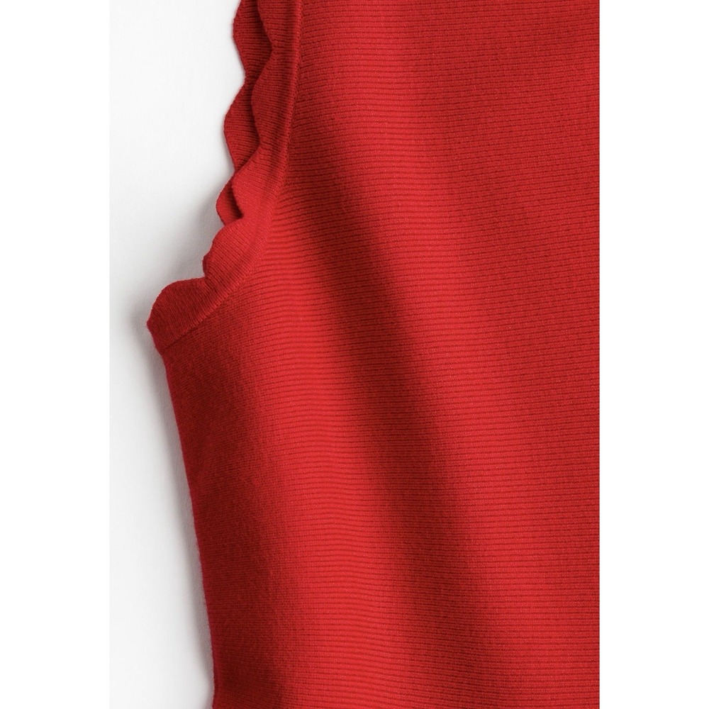 H&M Scalloped Red Knit Mini A-Line Dress Size Small NEW Preppy Classic Summer - Picture 3 of 10